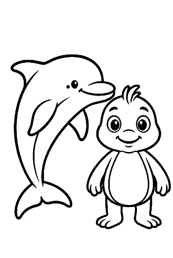 Dolphin and Cute Duckling Friends