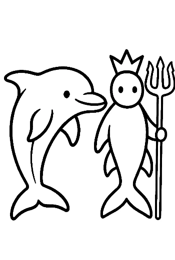 Dolphin and King Neptune Outline