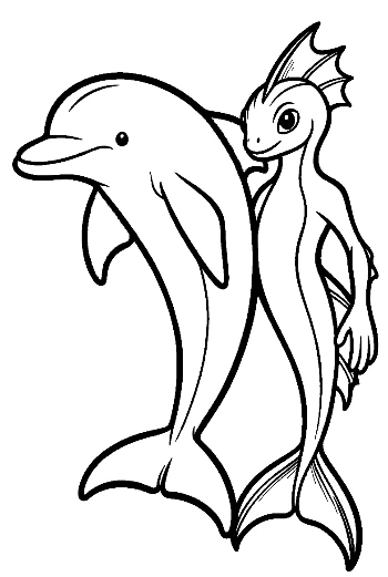 Dolphin and Playful Mermaid Friend