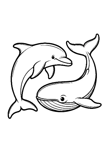 Dolphin and Whale in Playful Embrace