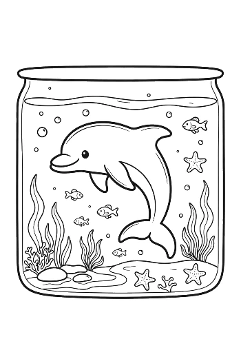Dolphin Calf in a Tall Glass Jar with Sea Plants Printable