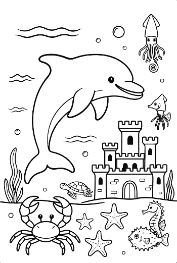 Dolphin Jumping High Above a Beautiful Sea Castle Printable