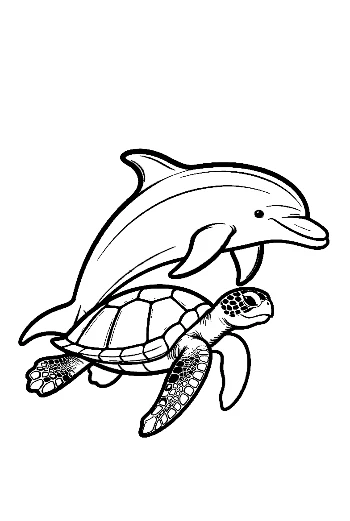 Dolphin Leaping Joyfully Over Sea Turtle