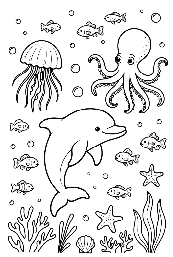 Dolphin Leaping Over an Octopus in the Deep Sea Printable