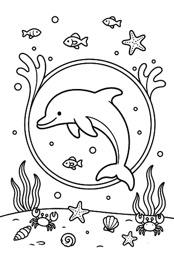 Easy Dolphin Sea Life Coloring Page Printable