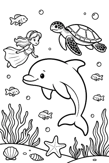 Graceful Dolphin Leaping Over a Mermaid in the Deep Blue Printable