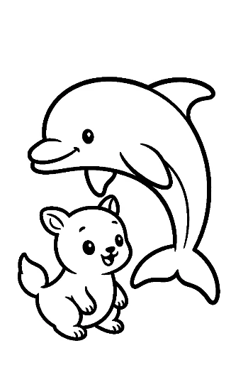 Jumping Dolphin with Cute Puppy