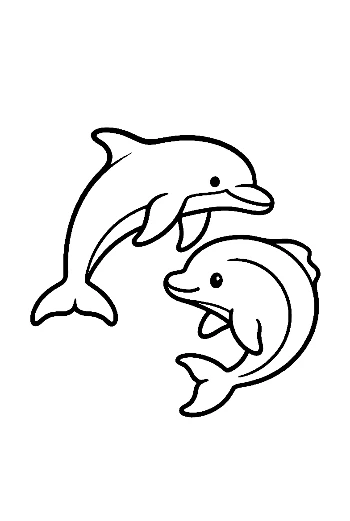Playful Duo of Outline Dolphins