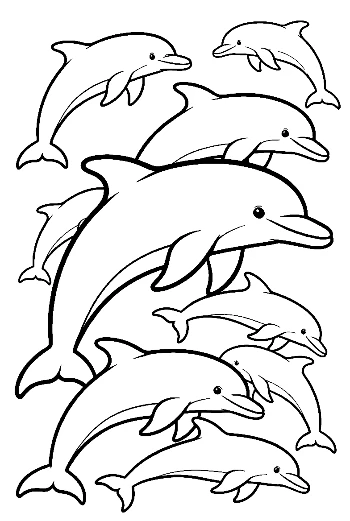 Playful Pod of Dolphins Outline