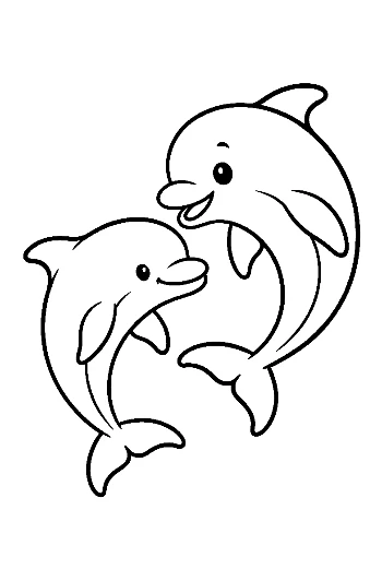 Two Playful Cartoon Dolphins Smiling