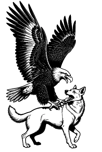 Bald Eagle Claws Snarling White Wolf