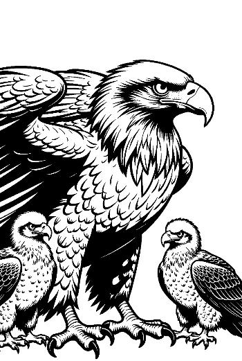 Fierce Bald Eagle with Two Eaglets