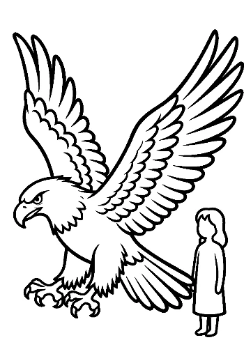 Golden Eagle and Little Girl Standing Together