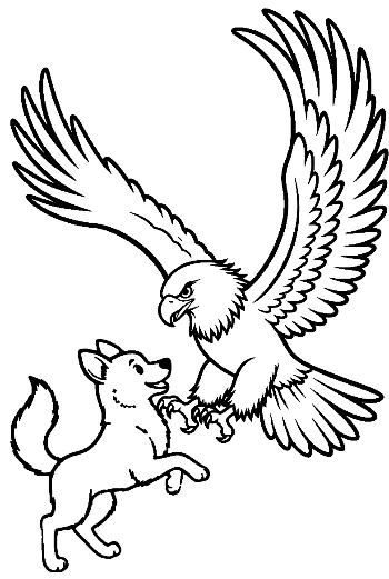 Golden Eagle Swooping at Joyful White Puppy