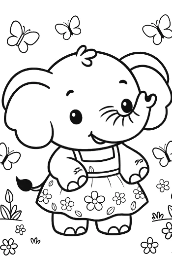 Adorable Elephant Calf in a Floral Dress Outdoors Printable