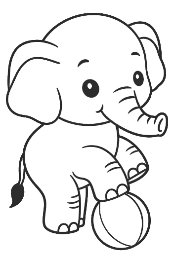Adorable Elephant Calf Sitting on a Large Beach Ball Printable