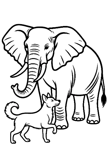 African Elephant and Pomeranian Standing Together