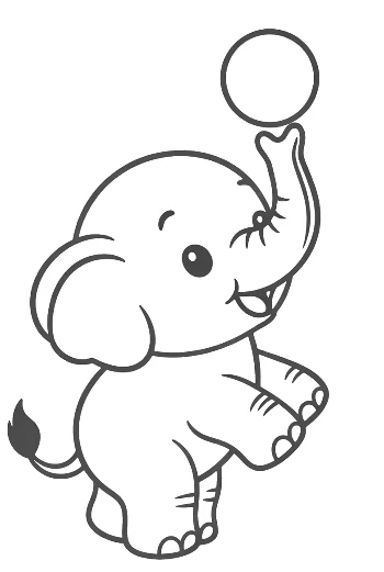 Cute Baby Elephant Balancing a Ball on Its Trunk Printable