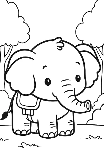 Little Elephant Calf Walking Along a Forest Path Printable