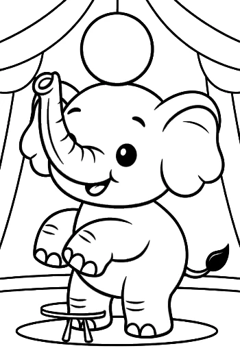 Sweet Baby Elephant Balancing on a Ball on Stage Printable