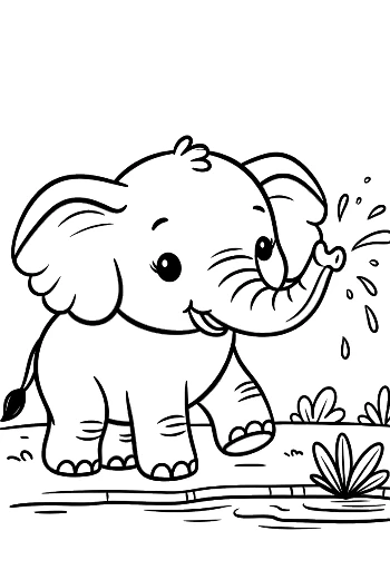 Sweet Baby Elephant Walking Through Splashing Water Printable