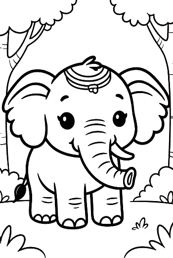 Sweet Baby Elephant with a Decorative Blanket on Its Back Printable