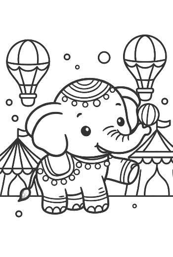 Adorable Baby Elephant at a Carnival with Festive Balloons Printable