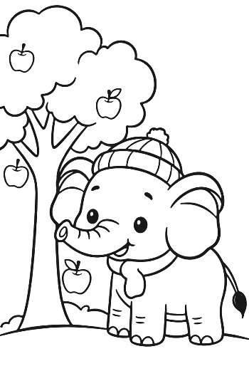 Adorable Baby Elephant with a Winter Hat in an Apple Orchard Printable