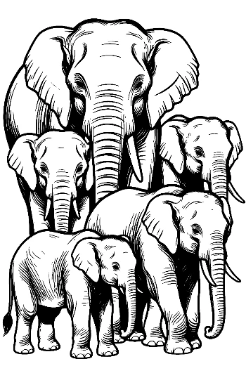 Asian Elephant Family Portrait