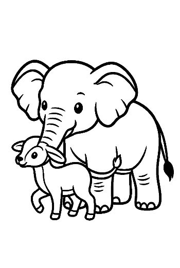 Cute Asian Elephant and Lamb Embrace