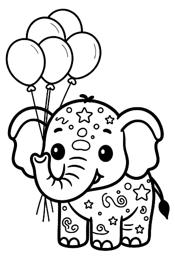 Cute Baby Elephant Holding a Bunch of Balloons Printable