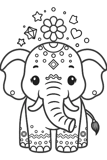 Little Elephant Calf Decorated with Beautiful Floral Patterns Printable