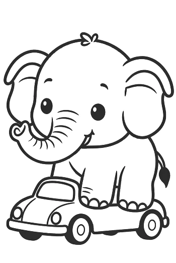 Little Elephant Driving a Toy Car with Floral Decorations Printable