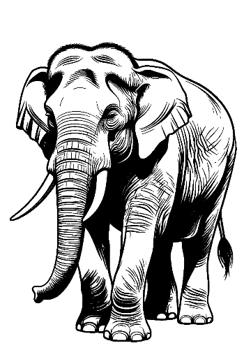 Majestic Asian Elephant Line Art