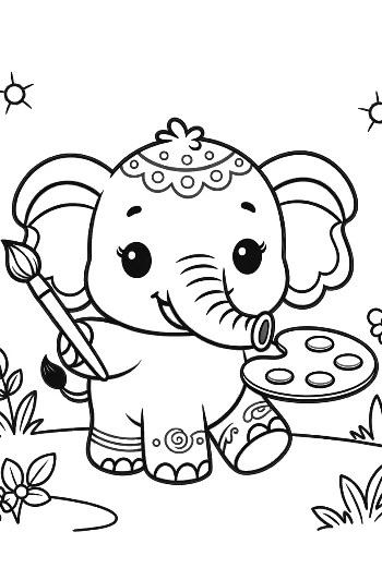 Baby Elephant Holding a Bunch of Colorful Balloons Printable