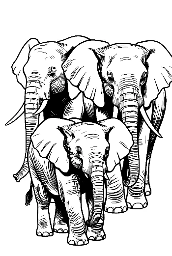 Elephant Family Line Art