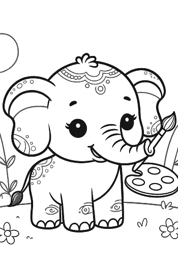 Happy Baby Elephant Athlete Playing Football on Grass Printable