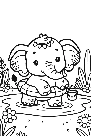 Small Elephant Calf Holding a Ball with Its Trunk Printable