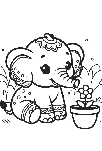 Sweet Elephant Calf Balancing on a Ball in the Circus Printable