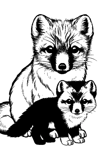 Adorable Arctic Fox Mother and Pup