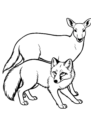 Arctic Fox and Doe Line Art
