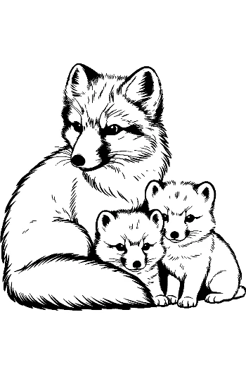 Arctic Fox Mother and Pups