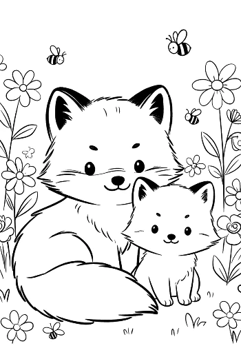 Arctic Fox Sitting by a Decorated Winter Gift Box Printable