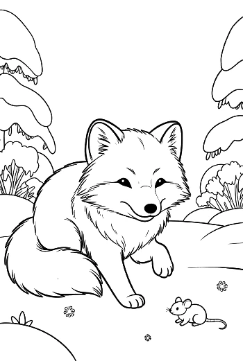 Arctic Fox Sitting on the Hood of a Car in the Snow Printable