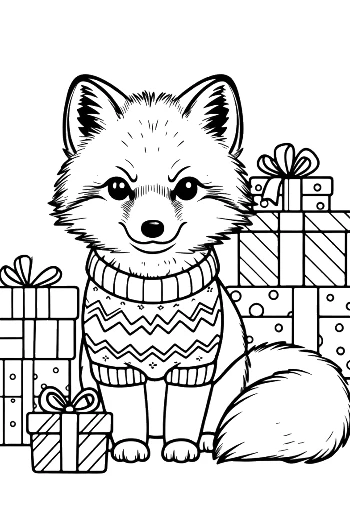 Cute Arctic Fox Wearing a Warm Winter Scarf and Hat Printable