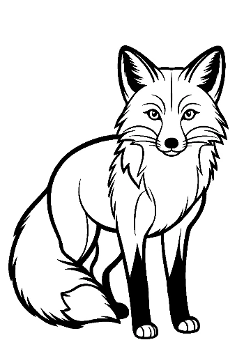 Cute Red Fox Outline Standing Alertly