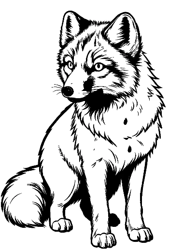 Fierce Arctic Fox Line Art Portrait