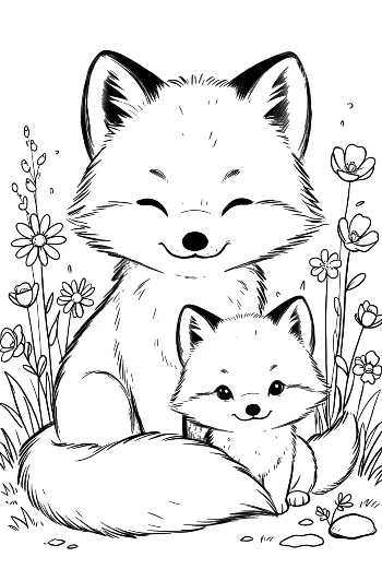 Little Arctic Fox Explorer with a Backpack in the Snow Printable