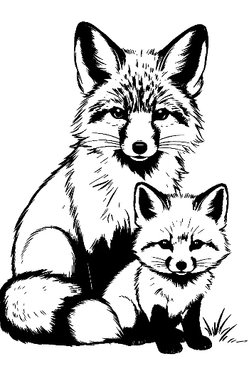 Mother Red Fox and Kit Sitting Together