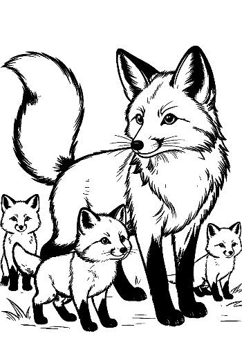 Mother Red Fox with Playful Kits